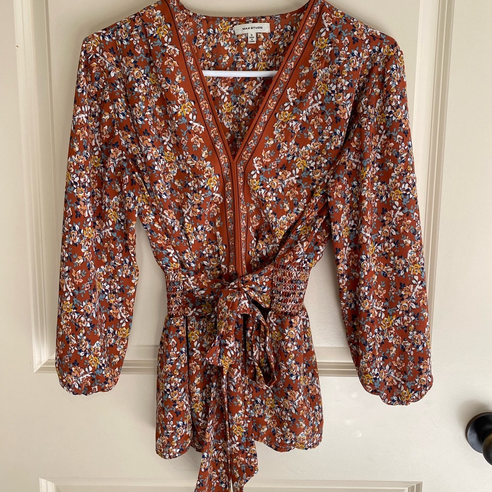 Floral Long Sleeve Wrap Blouse